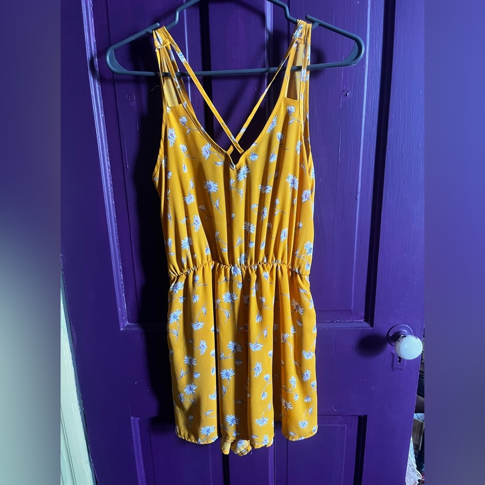Yellow Floral Romper with pockets